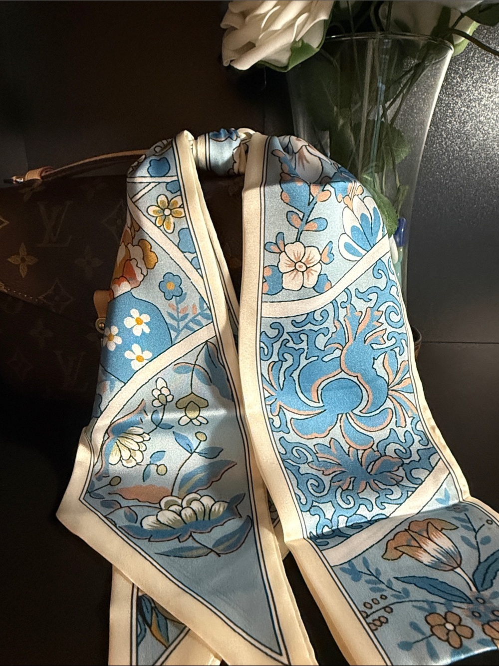 Blue Floral Scarf Twilly